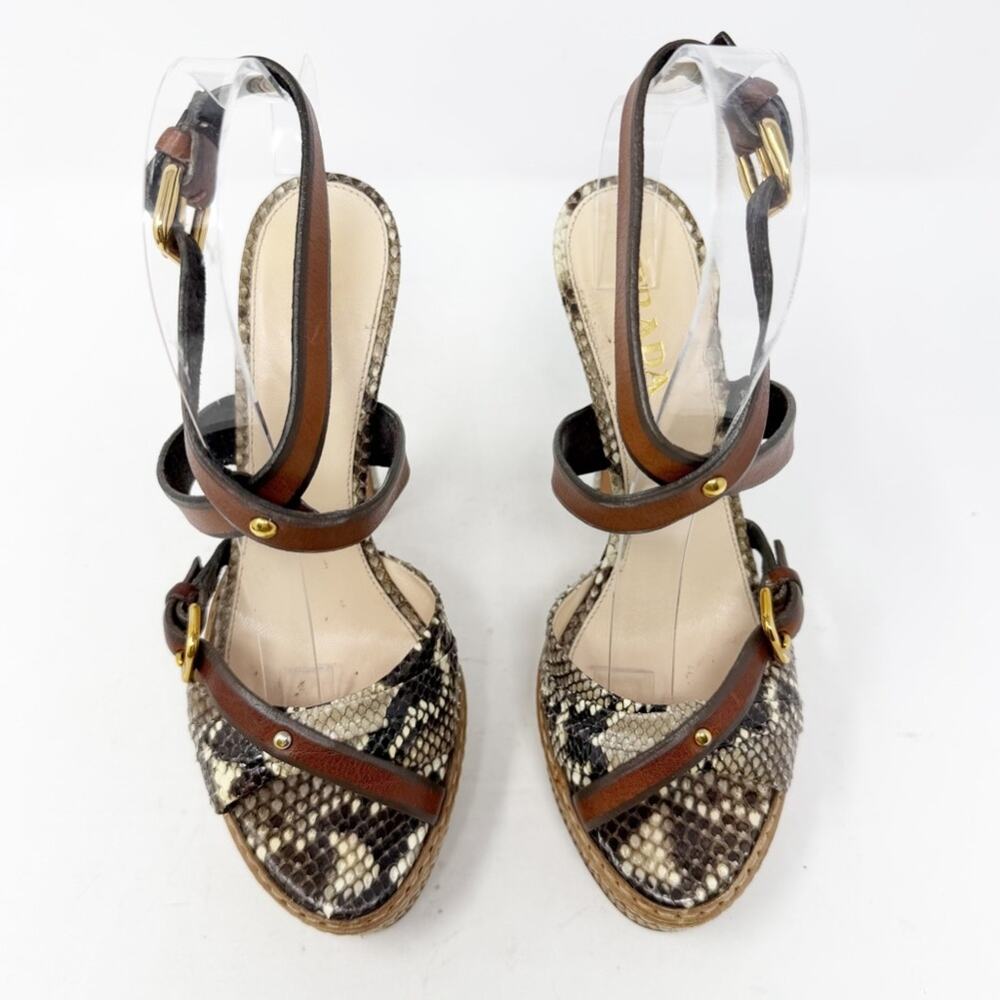 Prada Snakeskin Platform Strappy High Heels Womens Size EU 37.5 - Picture 2 of 10